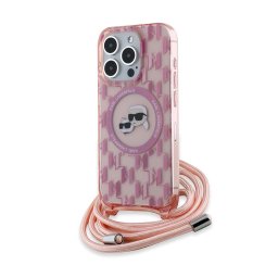 Husa Husa pentru iPhone 15 Pro Max - Karl Lagerfeld IML Crossbody MagSafe (KLHMP15XHCKCKLCP) - Pink Monogram Karl&Choupette Head