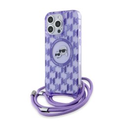 Husa Husa pentru iPhone 15 Pro Max - Karl Lagerfeld IML Crossbody MagSafe (KLHMP15XHCKCKLCU) - Purple Monogram Karl&Choupette Head