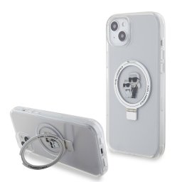 Husa Husa pentru iPhone 15 Plus / 14 Plus - Karl Lagerfeld Hardcase Ring Stand MagSafe (KLHMP15MHMRSKCH) - White Karl&Choupette