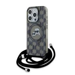 Husa Husa pentru iPhone 15 Pro - Karl Lagerfeld IML Crossbody MagSafe (KLHMP15LHCKCKLCK) - Monogram Karl&Choupette Head