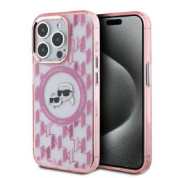 Husa Husa pentru iPhone 15 Pro Max - Karl Lagerfeld IML MagSafe (KLHMP15XHMCKMHP) - Pink Monogram Karl&Choupette Head