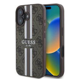 Husa Husa pentru iPhone 16 Plus - Guess Hardcase 4G Printed Stripes MagSafe (GUHMP16MP4RPSW) - Brown