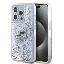 Husa Husa pentru iPhone 15 Pro Max - Karl Lagerfeld Liquid Glitter MagSafe (KLHMP15XLGKCSGH) - Transparent Karl&Choupette Head