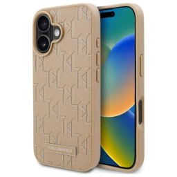 Husa Husa iPhone 16 - Karl Lagerfeld Leather MagSafe (KLHMP16SPKHPORPE) - Beige Hot Stamp