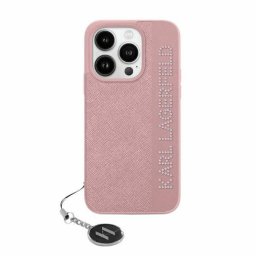 Husa Husa pentru iPhone 15 Pro Max - Karl Lagerfeld Saffiano Rhinestones&Charm (KLHCP15XPSAKDGCP) - Pink