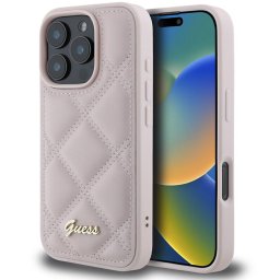 Husa Husa pentru iPhone 16 Pro - Guess Quilted Metal Logo (GUHCP16LPSQSQSP) - Pink