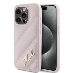 Husa Husa pentru iPhone 15 Pro Max - Karl Lagerfeld Diagonal Quilted Script (KLHCP15XPQDSMGP) - Pink