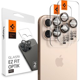 Folie de protecție cameră Iphone 16 Pro / 17 / 17 Pro Spigen Glas.tR Optik EZ Fit Pro, Set 2 bucăți, Culoare: Desert Titanium Apple STICLĂ