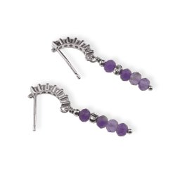 Cercei cu surub Ametist si bumb gravat cu baza de Argint 925 semirotunda cu zirconii, 3mm