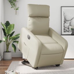 Fotoliu rabatabil electric cu ridicare, crem, piele ecologica GartenMobel Dekor