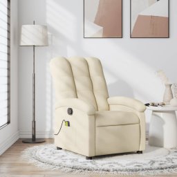 Fotoliu rabatabil de masaj, crem, material textil GartenMobel Dekor