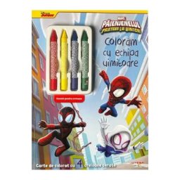 Coloram cu echipa uimitoare. Carte de colorat cu 4 creioane cerate