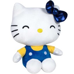 Jucarie din plus hello kitty cu salopeta albastra, editie aniversara, 22 cm