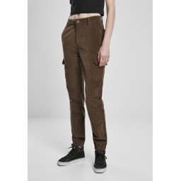 Doamnelor high waist Cargo Corduroy Pantaloni Dark Olive
