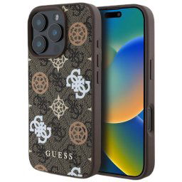 Husa Guess PU 4G Peony MagSafe pentru iPhone 16 Pro Max Maro