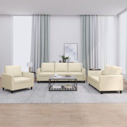 Set de canapele cu perne, 3 piese, crem, piele ecologica GartenMobel Dekor
