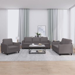 Set de canapele cu perne, 3 piese, gri, piele ecologica GartenMobel Dekor