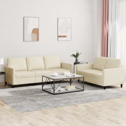 Set de canapele cu perne, 2 piese, crem, piele ecologica GartenMobel Dekor