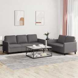 Set de canapele cu perne, 2 piese, gri, piele ecologica GartenMobel Dekor