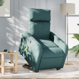 Fotoliu rabatabil de masaj, cu ridicare, verde închis, textil GartenMobel Dekor