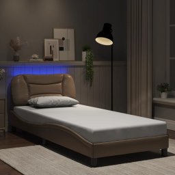 Cadru de pat cu lumini LED cappuccino 90x200 cm piele ecologica GartenMobel Dekor
