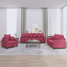 Set canapea cu perne, 3 piese, rosu vin, catifea GartenMobel Dekor