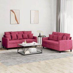 Set canapele cu perne, 2 piese, rosu vin, catifea GartenMobel Dekor