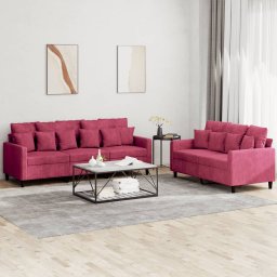 Set canapele cu perne, 2 piese, rosu vin, catifea GartenMobel Dekor