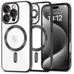 Husa iPhone 16 Pro 6.3 Silicon Magsafe Negru & Transparenta