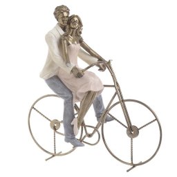 figurina cuplu pe bicicleta, din rasina, gold-blue-rose, 26ch14ch27 cm