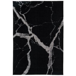 Covor Premium Model DYWAN STATUARIO BLACK, Negru, Gri, Marime 160 x 230 cm, Tesatura Plata, Poliester, Bumbac, Antiderapant, Antialergic, Living, Dormitor, Sufragerie, Birou