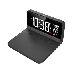 Ceas LED deșteptător cu afișaj LCD și funcție de încărcare fără fir Qi Solight CA06 LED/10W/230V