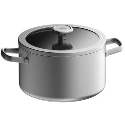 Oala Graphite, 24cm, 6L, capac, Otel inoxidabil reciclat, Sticla, Argintiu