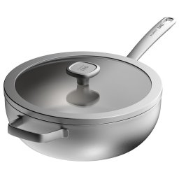 Tigaie Wok Graphite, 28cm, 4.9L, capac, Otel inoxidabil reciclat, Sticla, Argintiu