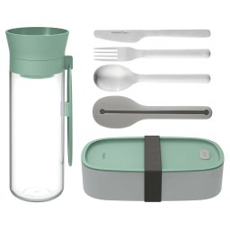 Set pentru pranz, 6 piese, Plastic, Silicon, Otel, Verde
