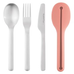 Set tacamuri pentru calatorie, 4 piese, Silicon, Otel, Roz/Argintiu