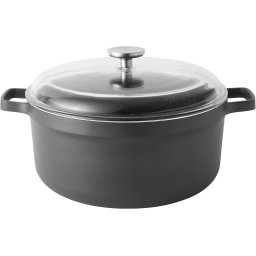 Oala Gem, 28cm, 4.3L, capac, Aluminiu, Sticla, Negru