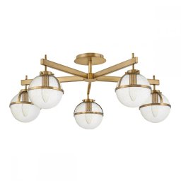 Lustră baie Hollis, 5xE14, D81,3 cm, H30,5 cm, IP44, metal alamă, sticlă transparentă