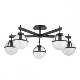 Lustră baie Hollis, 5xE14, D81,3 cm, H30,5 cm, IP44, metal negru, sticlă transparentă
