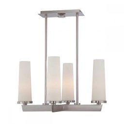 Lustră Chelsea, 4xE27, L63,5 cm, H52,1-120 cm, metal nichel, sticlă albă