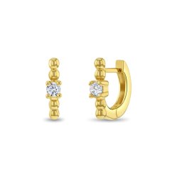 Cercei din Aur 14K pentru Bebelusi, model Creole cu 4 Bilute si Piatra CZ, inchidere tortita