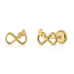 Cercei din Aur 14K pentru Copii, model Infinit cu Inimi – Inchidere cu Filet si Protectie