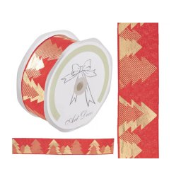 Rola material textil rosu+bradut pentru aranjamente florale