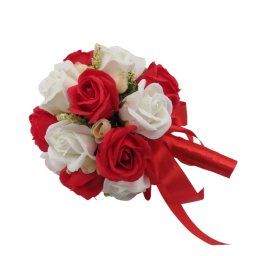 Buchet mireasa/nasa cu flori de sapun, alb si rosu - ILIF410043