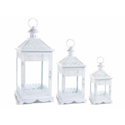 Set 3 felinare metal alb 24x24x58 cm, 18x18x44 cm, 13.5x13.5x32 cm