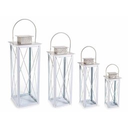 Set 4 felinare metal alb ocru 18x18x58.5 cm, 15x15x49.5 cm, 12x12x40.5 cm, 10x10x29 cm