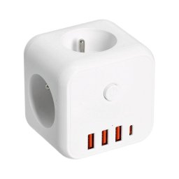 Multipriză cu întrerupător LINEA 3x230V + 4xUSB c.a. alb