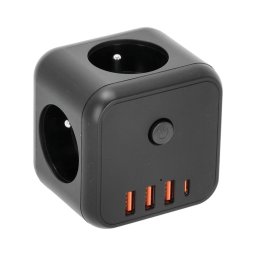 Multipriză cu întrerupător LINEA 3x230V + 4xUSB c.a. negru