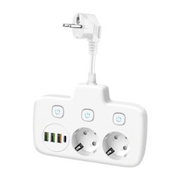 Priză multiplă LINEA cu întrerupător 2x230V + 4xUSB A/C SCHUKO alb