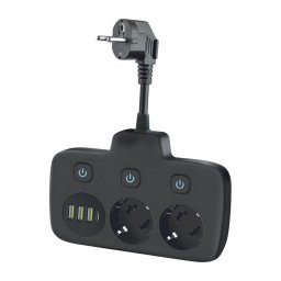 Prelungitor cu întrerupător LINEA, 2x230 V + 4x USB A/C, Schuko, negru